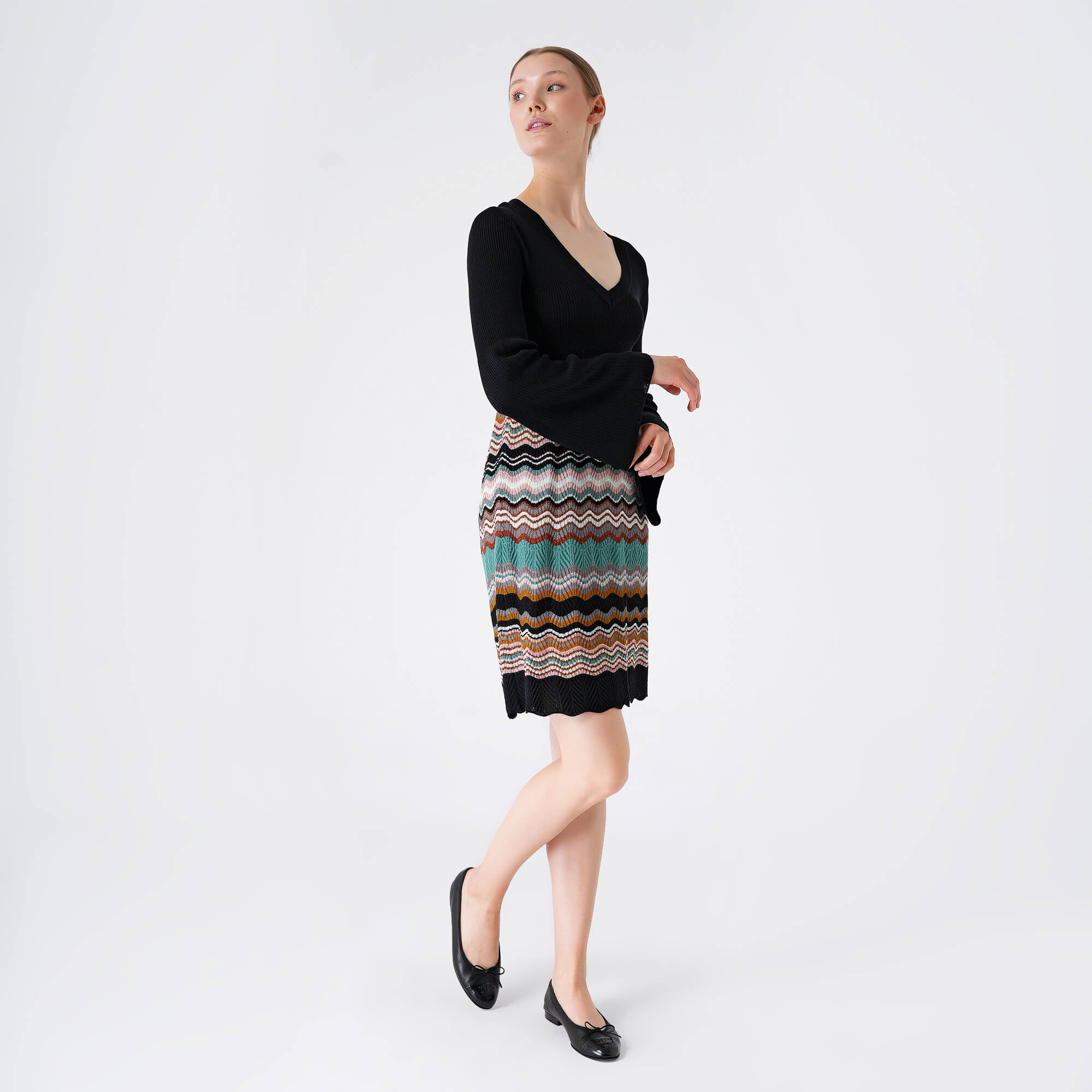 Missoni Mare - Black&Multicolor Zigzag Knitted Long Sleeve Dress